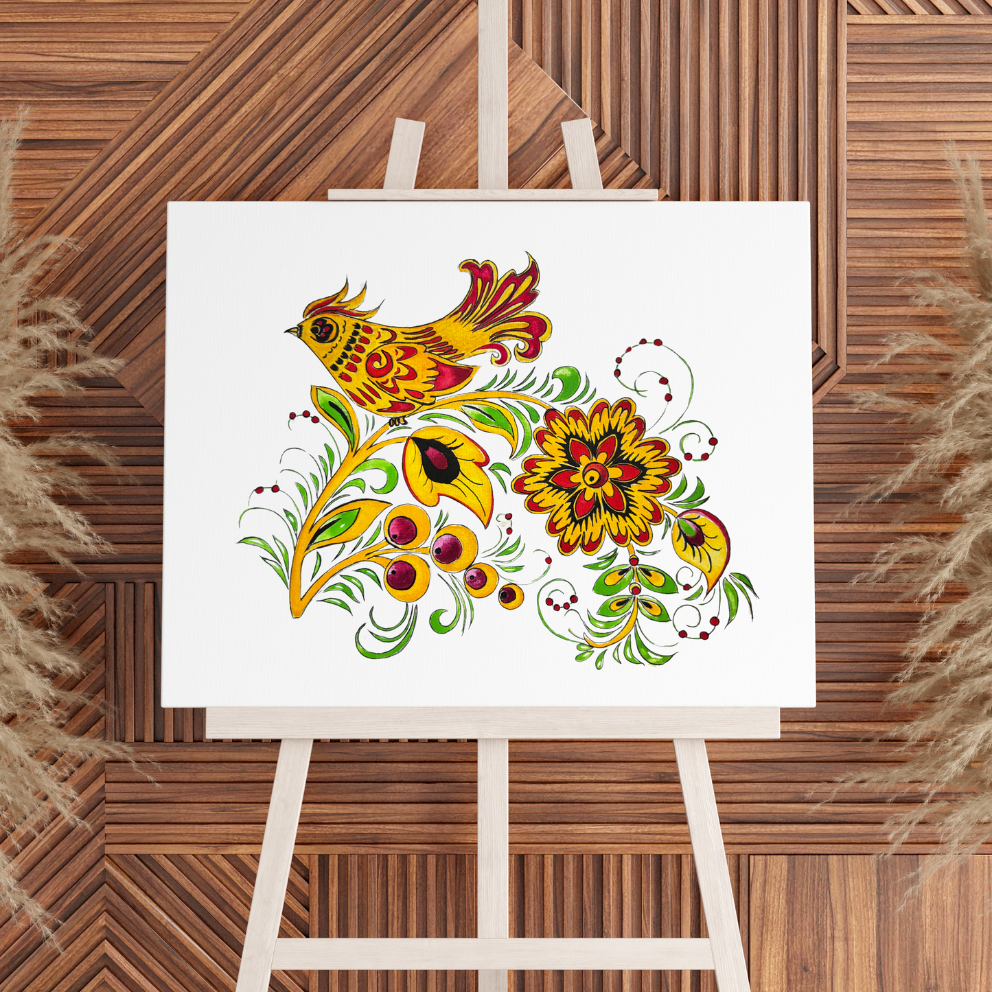 Dessin aquarelle motif Khokhloma