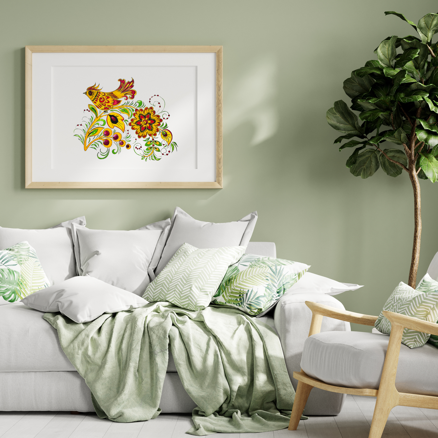 Dessin aquarelle motif Khokhloma