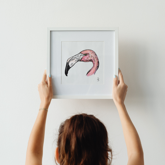 Aquarelle Tête Flamant Rose